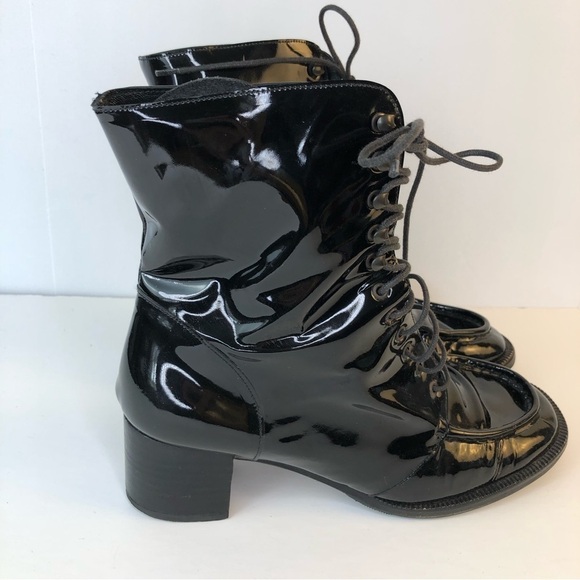 KELIAN Studios black patent leather lace up combat boots 8 - Picture 7 of 10